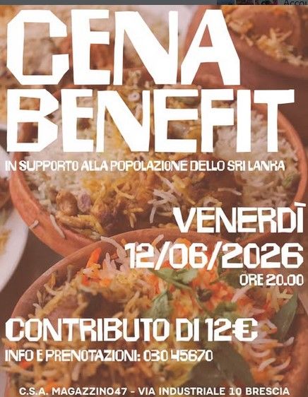 CENA SOCIALE A SOSEGNO DELLA POPOLAZIONE DELLO SRI LANKA